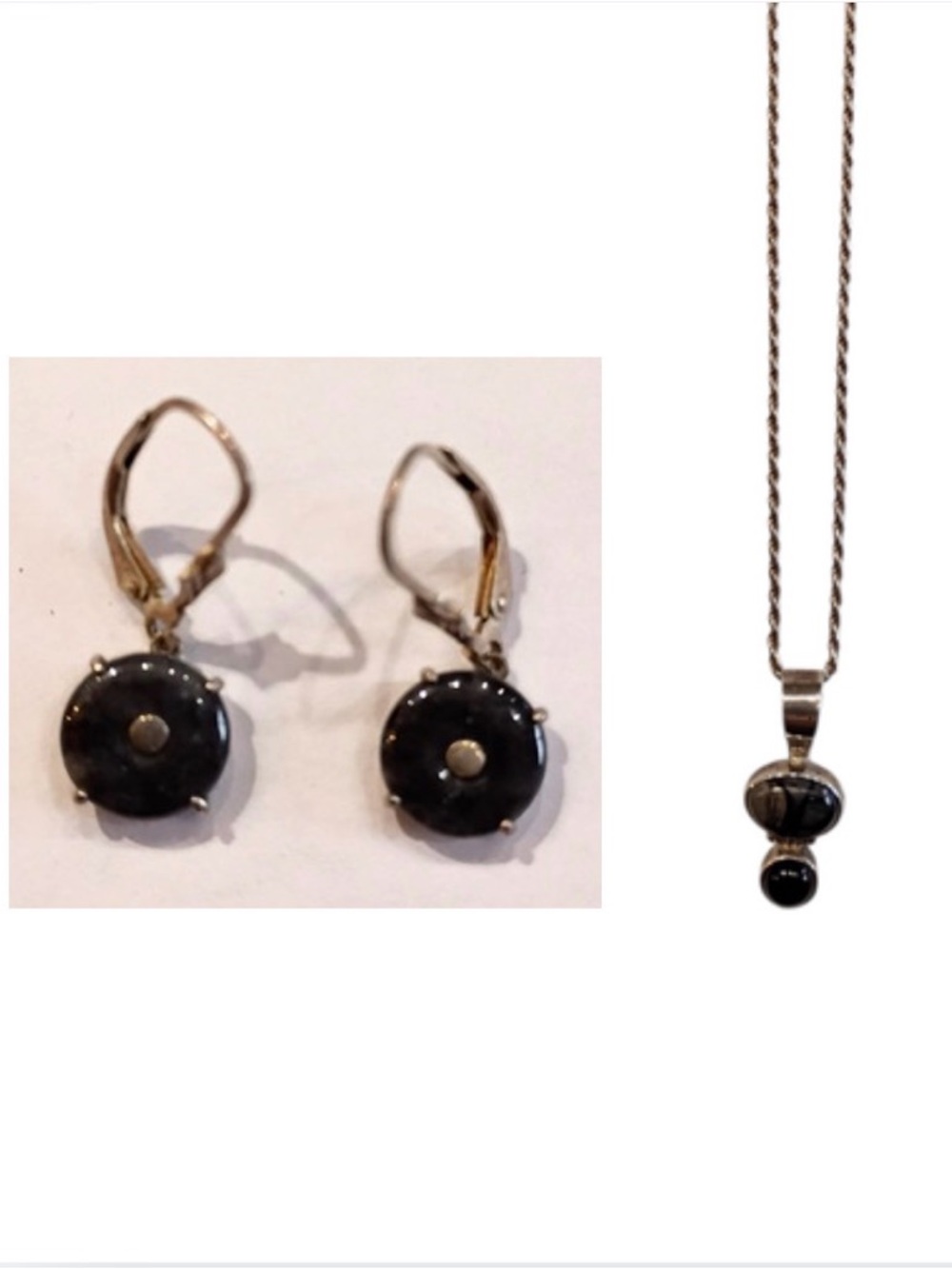 Black Stone Drop Necklace and Earrings Set